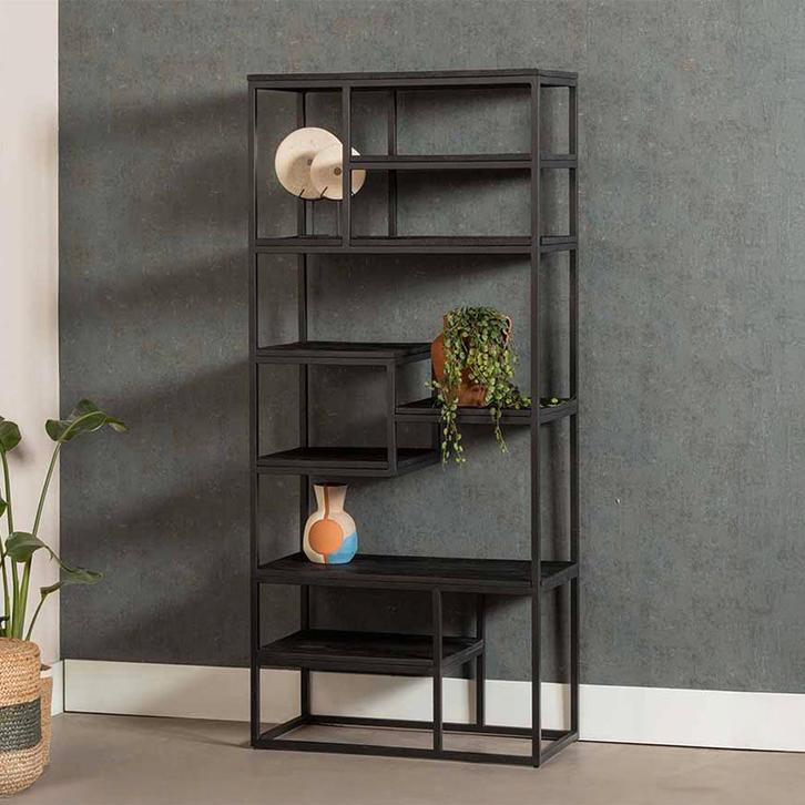 Vakkenkast Mangohout Bowi 80 Zwart, Maison & Meubles, Armoires | Bibliothèques, Envoi