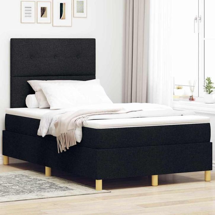 vidaXL Boxspring bed met hoofdeinde Zwart 120 x 190 cm Stof, Huis en Inrichting, Slaapkamer | Bedden, Nieuw, Verzenden