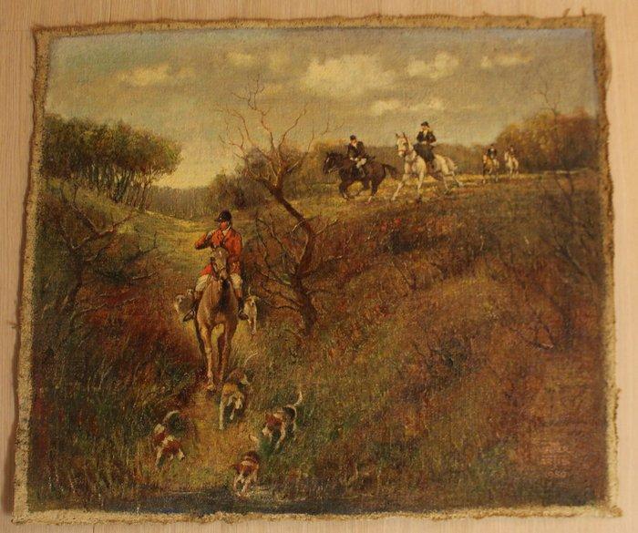 Angelo Ferraris (1888-1963) - Caccia alla volpe, Antiek en Kunst, Kunst | Schilderijen | Klassiek