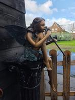 Statue, Large Bronze Fairy with Flute - 56 cm - Bronze