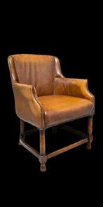 Bureaustoel - Leder, Hout - leren clubfauteuil, Antiek en Kunst
