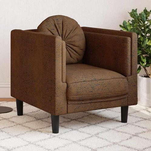 vidaXL Fauteuil met kussen kunstsuède bruin, Huis en Inrichting, Zetels | Zetels, Nieuw, Verzenden