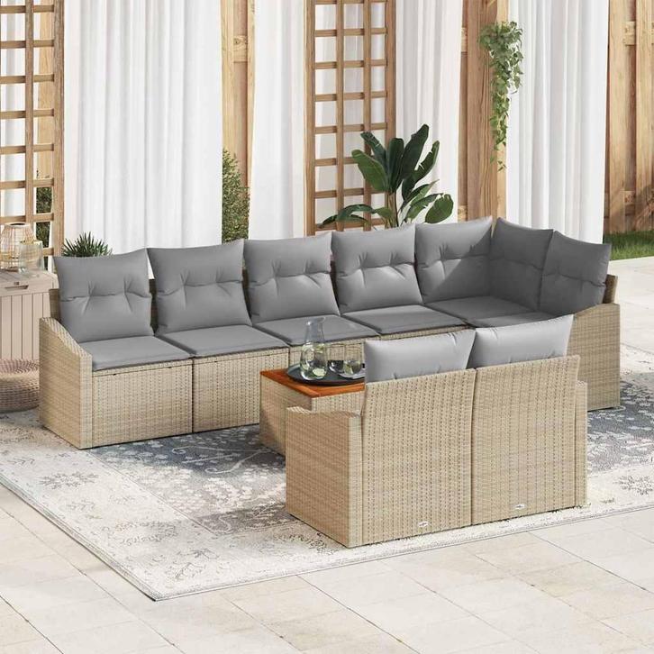 vidaXL Tuinbank Set met kussen 9 pcs Beige Poly rattan, Tuin en Terras, Tuinsets en Loungesets, Nieuw, Verzenden