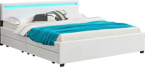 Tweedekans | Gestoffeerd Bed Lyon - 180 x 200 cm - Wit - LED, Huis en Inrichting, Slaapkamer | Bedden, Ophalen of Verzenden