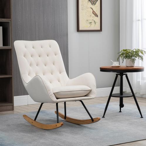 Schommelstoel - Relaxstyle - Houten Poten - Crèmewit, Huis en Inrichting, Stoelen, Wit, Nieuw, Stof, Ophalen of Verzenden