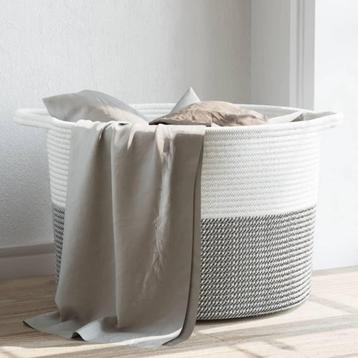 vidaXL Wasmand Ø 55x36 cm katoen grijs en wit, Verzenden