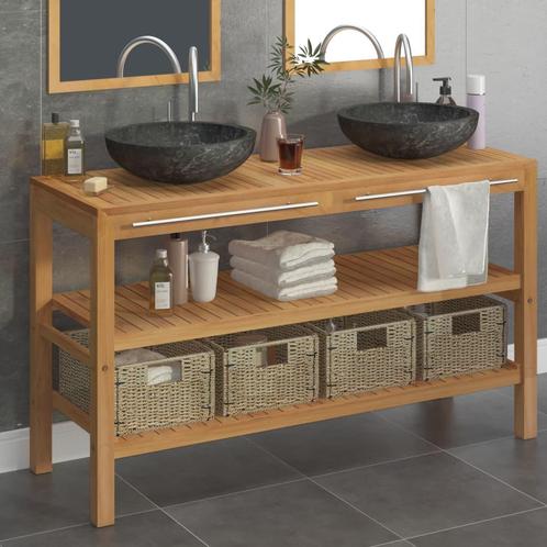 vidaXL Armoire de toilette Teck solide avec lavabos en, Maison & Meubles, Tables | Coiffeuses, Neuf, Envoi