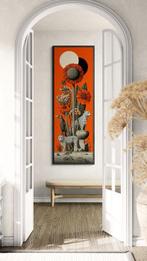 I_KONIQ - Black Parrot on red sun boho style 50 x 150 cm, Antiek en Kunst
