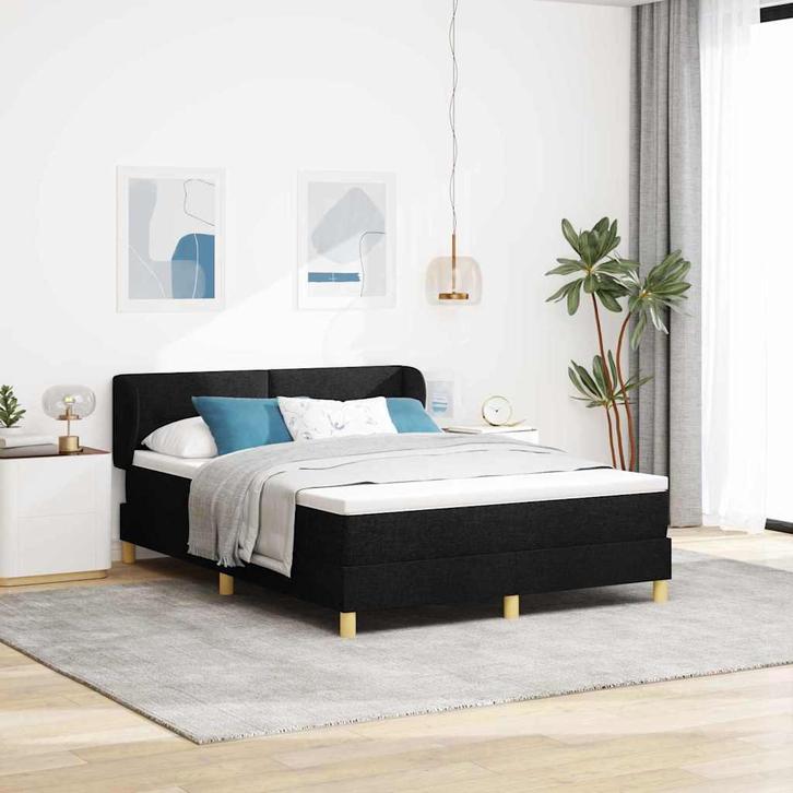 vidaXL Boxspringbed met Matras Crème 90x200 cm Stof Zwart, Huis en Inrichting, Slaapkamer | Bedden, Nieuw, Verzenden