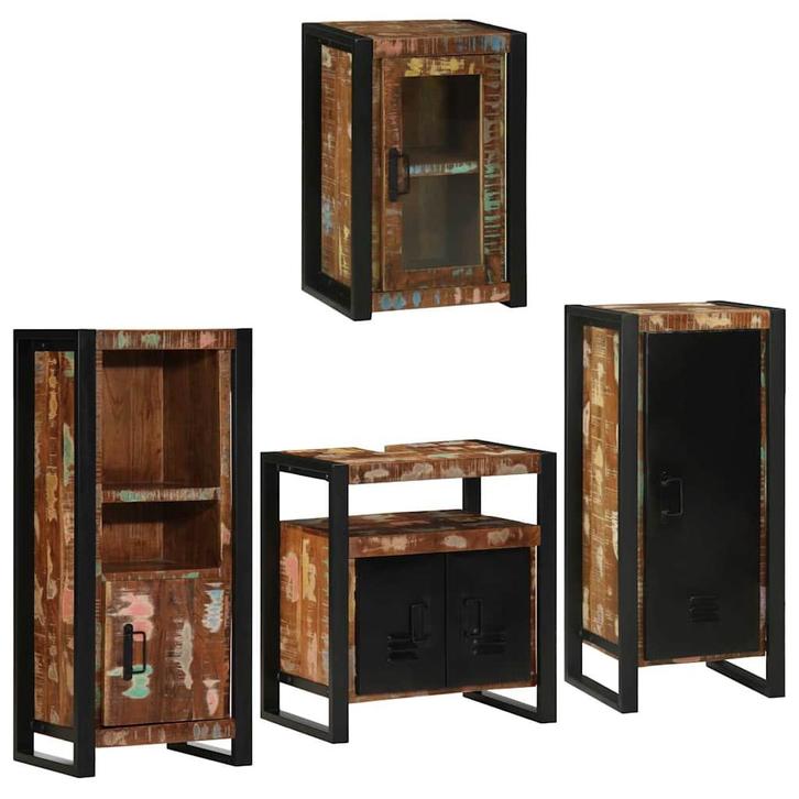 vidaXL Badkamermeubel Set 4 pcs Multikleur Massief, Huis en Inrichting, Badkamer | Badkamermeubels, Nieuw, Verzenden