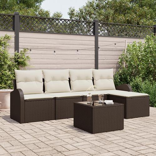 vidaXL 5-delige tuinset met kussens - grijs poly rattan, Tuin en Terras, Tuinsets en Loungesets, Tuinset, Nieuw, Verzenden