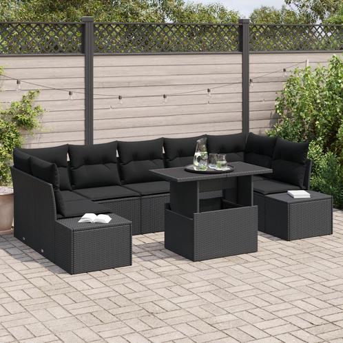 vidaXL 8-delige tuinsofa set met kussens in zwart poly, Tuin en Terras, Tuinsets en Loungesets, Nieuw, Verzenden