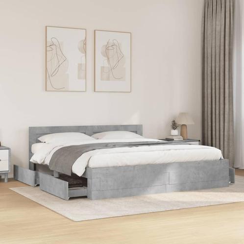 vidaXL Bedframe met hoofdeinde bewerkt hout betongrijs, Huis en Inrichting, Slaapkamer | Bedden, Nieuw, Verzenden