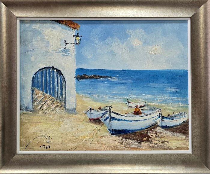 École majorquine (XX) - Reflets bleus, Antiek en Kunst, Kunst | Schilderijen | Klassiek