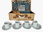 Picknickmand (24) - Leder, Aardewerk, wilgentenen,