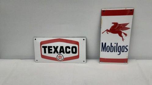 Texaco  mobilgas - Reclamebord (2) - Emaille, Antiek en Kunst, Antiek | Wandborden en Tegels