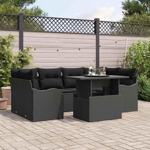 vidaXL Tuinbank Set 7 pcs Zwart 100 x 55 x 73 cm Poly rattan, Tuin en Terras, Tuinsets en Loungesets, Nieuw, Verzenden