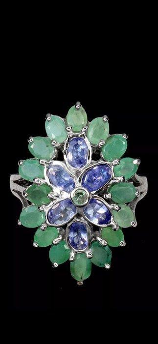 Majestueuze ring met smaragden en natuurlijke saffieren,, Handtassen en Accessoires, Ringen