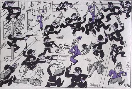 De politie in Amsterdam-West op spotprent (lijst optie), Antiek en Kunst, Kunst | Litho's en Zeefdrukken, Verzenden