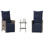 vidaXL 3-delige Bistroset met kussens poly rattan grijs, Tuin en Terras, Verzenden, Nieuw