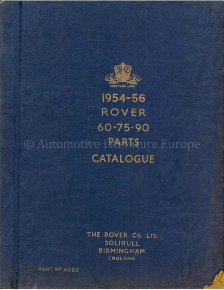 1954-1956 ROVER 60 | 75 | 90 ONDERDELEN CATALOGUS ENGELS, Autos : Divers, Modes d'emploi & Notices d'utilisation