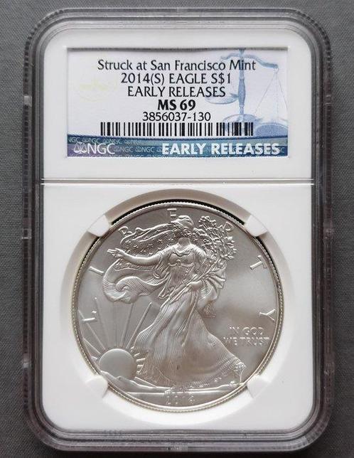États-Unis. 1 Dollar 2014(S) Silver Eagle, 1 Oz (.999) -, Timbres & Monnaies, Monnaies | Europe | Monnaies non-euro