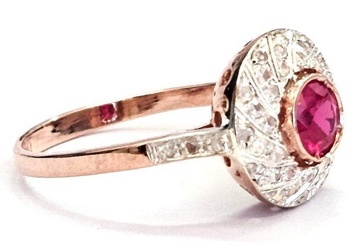 Zonder Minimumprijs - Ring - 9 kt. Roségoud, Zilver Robijn -, Handtassen en Accessoires, Ringen