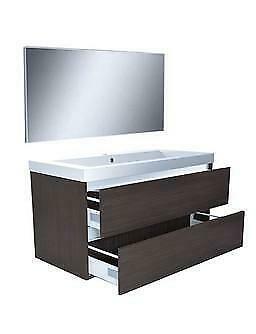 Vision meubelset (incl. spiegel) 100 cm houtnerf grijs, Huis en Inrichting, Badkamer | Badkamermeubels, Ophalen of Verzenden