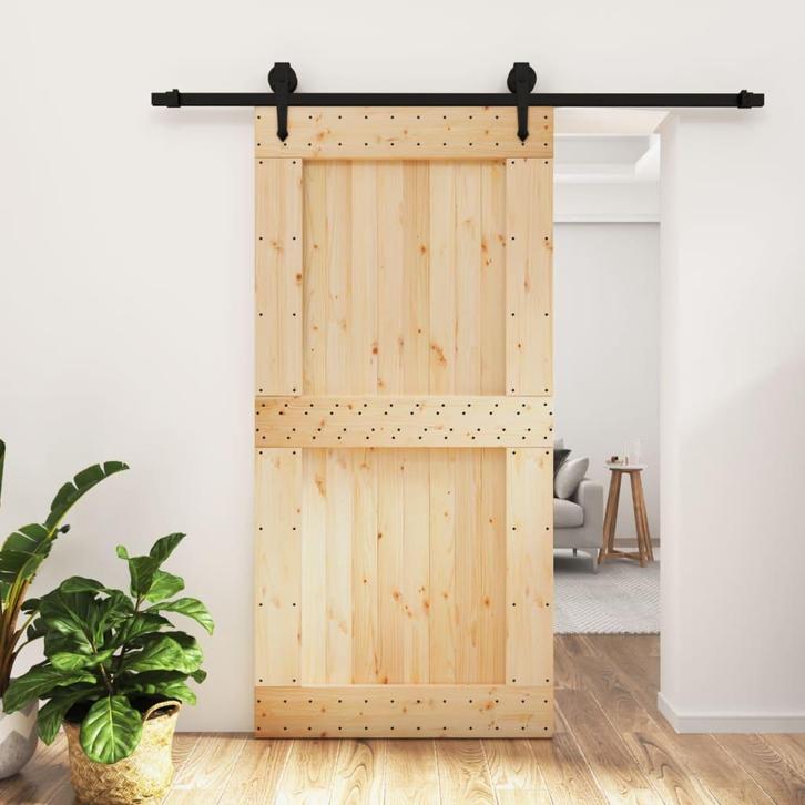 vidaXL Schuifdeur met beslag 100x210 cm massief grenenhout, Doe-het-zelf en Bouw, Deuren en Vliegenramen, Nieuw, Verzenden