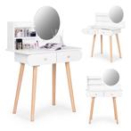 Kaptafel - ronde spiegel – 2 lades – 80x40x122 cm - hout, Huis en Inrichting, Tafels | Kaptafels, Ophalen of Verzenden, Nieuw