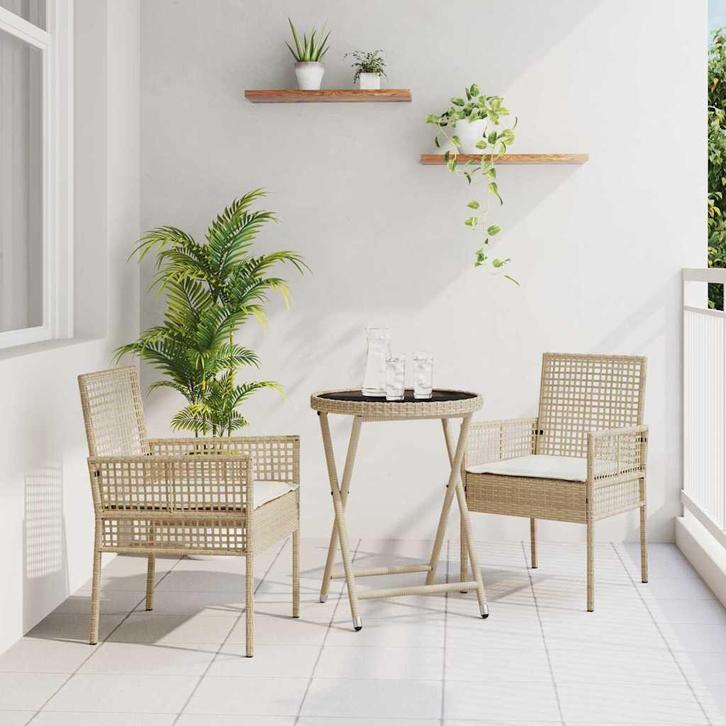 vidaXL Tuin Bistro Set 3 pcs Beige poly rattan, Jardin & Terrasse, Ensembles de jardin, Envoi