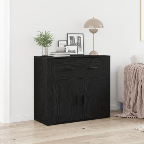 vidaXL Dressoir Zwart Eiken 80x33x70 cm Bewerkt Hout, Huis en Inrichting, Kasten | Dressoirs, Nieuw, Verzenden