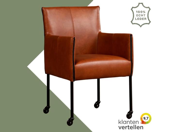 Leren eetkamerstoel More - Granada Savannah (cognac) -, Huis en Inrichting, Stoelen, Bruin, Eén, Nieuw, Leer, Ophalen of Verzenden