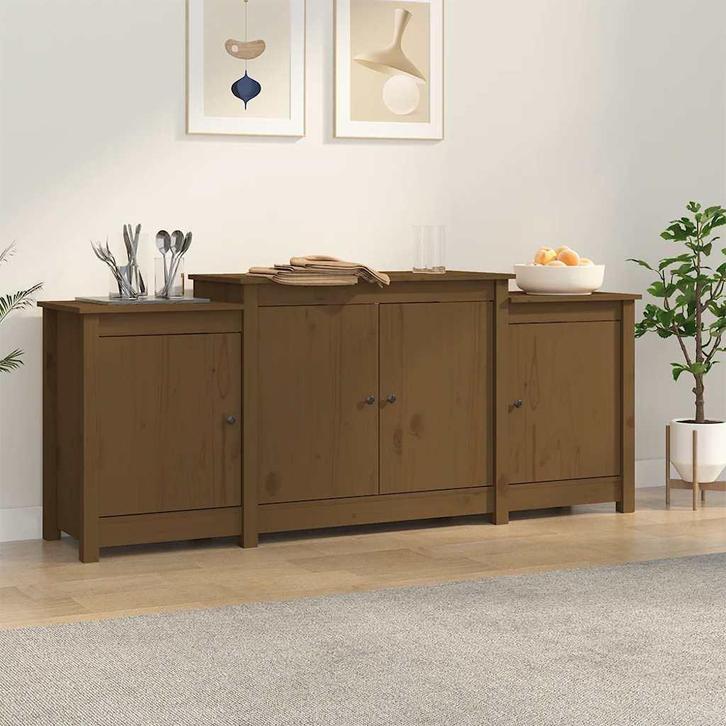 vidaXL Dressoir 164x37x68 cm massief grenenhout honingbruin, Huis en Inrichting, Kasten | Dressoirs, Nieuw, Verzenden