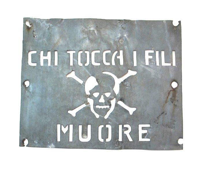 Wie de draden aanraakt, sterft. - Plaque - Gegalvaniseerd, Antiek en Kunst, Antiek | Wandborden en Tegels