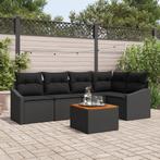 vidaXL Tuinbank Set 6 pcs Zwart 55 x 55 x 37 cm Riet, Hout,, Tuin en Terras, Verzenden, Nieuw