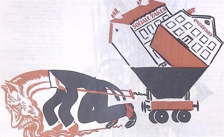 Spotprent met de Bruine als paard trekt twee departementen, Antiek en Kunst, Kunst | Litho's en Zeefdrukken, Verzenden