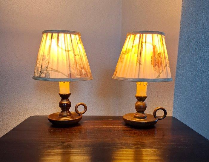 Tafellamp (2) - Hout - Bedlampjes + kapjes, Antiek en Kunst, Curiosa en Brocante