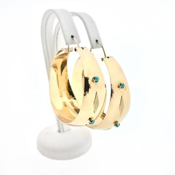 18 Krt. Gouden Oosterse oorringen met turquoise | Ø 45 mm, Ophalen of Verzenden