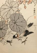 Antieke Japanse houtblok prent van een Chinese Buulbuul