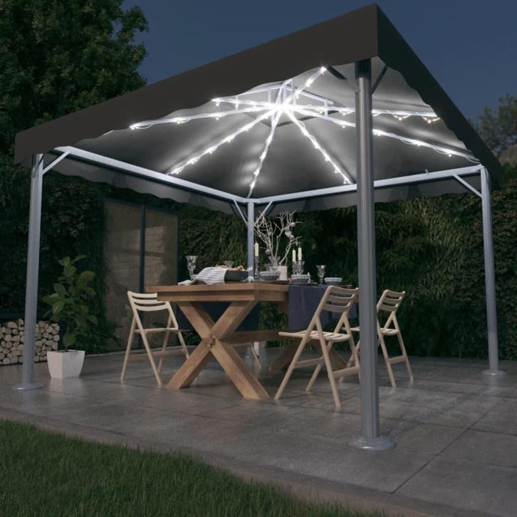 vidaXL Prieel met LED-lichtslinger 300x300 cm aluminium, Tuin en Terras, Partytenten, Nieuw, Verzenden