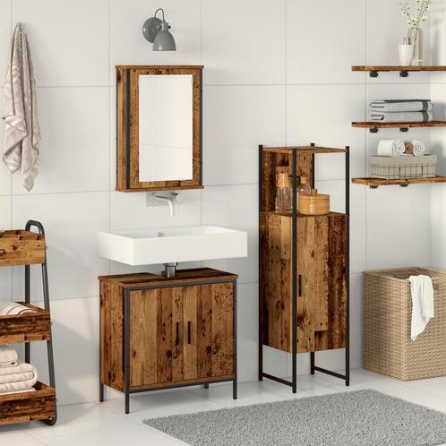 vidaXL 3-delige badkamermeubelset Oude Hout Gelaagd Hout, Huis en Inrichting, Badkamer | Badkamermeubels, Nieuw, Verzenden