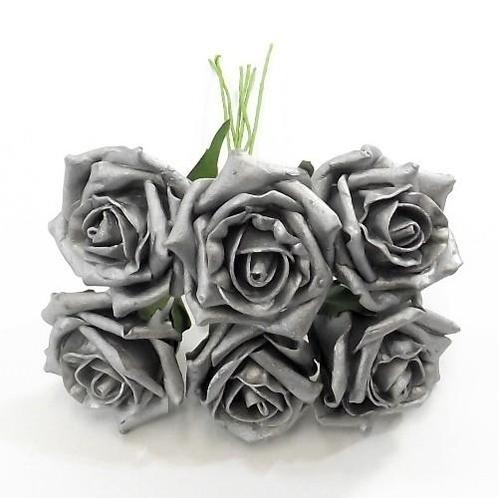 Foam roos princess kleurvast pearl zilver 6 cm. bundel, Maison & Meubles, Accessoires pour la Maison | Plantes & Fleurs artificielles