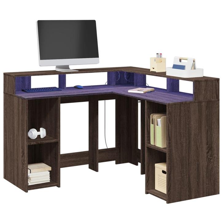 vidaXL Bureau met LED-verlichting 130x130x91 cm hout bruin, Huis en Inrichting, Bureaus, Nieuw, Verzenden