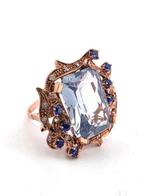 Zonder minimumprijs - Ring - 9 kt. Roségoud, Zilver Topaas -, Handtassen en Accessoires, Ringen, Nieuw