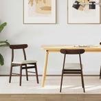 vidaXL Eetkamerstoel 2 pcs Donkerbruin, En, Wit Massief, Huis en Inrichting, Verzenden, Nieuw