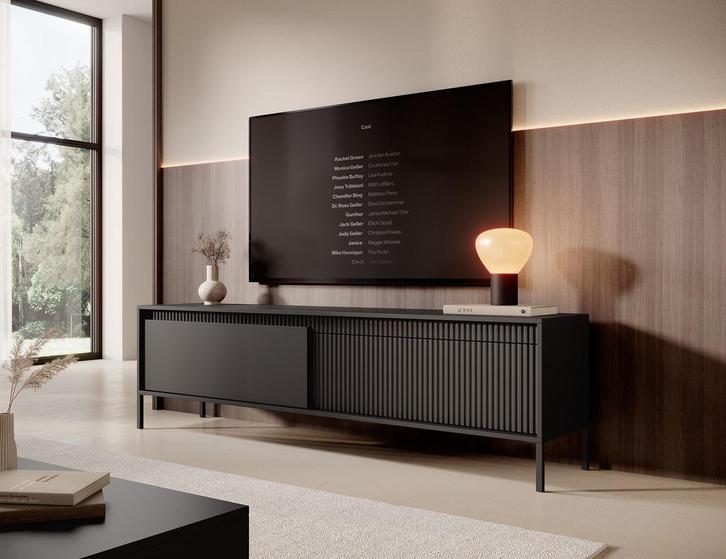 Meubella TV-Meubel Saran mat zwart 187 cm, Huis en Inrichting, Kasten |Televisiemeubels, 25 tot 50 cm, Nieuw, 150 tot 200 cm, Overige materialen