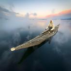 Miniatuur figuur - Inuit jager in kajak – Groenland - houten