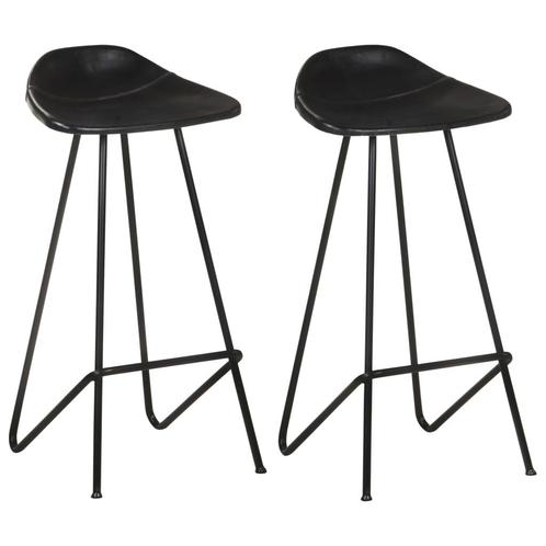 vidaXL Tabourets de bar lot de 2 noir cuir véritable, Maison & Meubles, Tabourets de bar, Neuf, Envoi