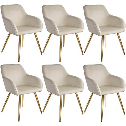 tectake Eetkamerstoel Marilyn fluweellook, gouden poten - cr, Huis en Inrichting, Stoelen, Verzenden
